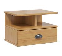 HETFTJN Table de Chevet Suspendue en Pin Massif Marron Miel 40 x 31 x 27 cm, Cabinet de Chevet Mural avec 1 Tiroir et Étagère en Fil de Fer, Petit Meuble de Nuit pour Chambre Moderne