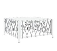 HETFTJN Table de Jardin Basse en Tissu Tissé et Acier Enduit Table de Terrasse Carrée Modulaire pour Salon de Jardin Extérieur Balcon et Cour Blanc 70x70x34 cm