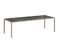 HETFTJN Table de jardin beige 250 x 100 x 75 cm en polyrotin résistant aux intempéries design moderne avec cadre en acier pour balcon, terrasse et jardin, salle à manger extérieure