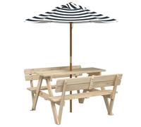 HETFTJN Table de Pique-Nique avec Parasol pour Enfants Ensemble Table et Bancs de Jardin en Bois de Sapin Structure en W Stable pour Extérieur Patio Terrasse 4 Places 90x108x54 cm