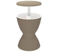 HETFTJN Table Glacière 3 en 1, Table Basse de Jardin et Table Bar Ajustable avec Seau à Glace 30 L, Meuble en Polypropylène Aspect Rotin pour Terrasse et Balcon, Marron Clair