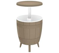 HETFTJN Table Glacière de Jardin 3 en 1, Table Basse et Cocktail en Polypropylène Aspect Bois, Seau à Glace 37 L pour Terrasse et Barbecue, 48 x 48 x 57,5/82 cm, Marron