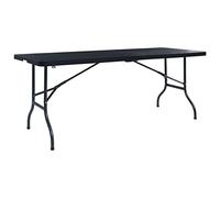 HETFTJN Table Pliable de Jardin Noir 180x75x72 cm en PEHD Effet Rotin Table de Camping Pliante Transportable avec Poignée pour Repas Extérieur Buffet Réception et Banquet