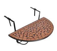 HETFTJN Table Suspendue de Balcon Mosaïque Terre Cuite et Noir, Table de Balustrade Demi-Ronde Pliable en Céramique et Fer, Gain de Place pour Terrasse et Balcon, 76x56x64 cm