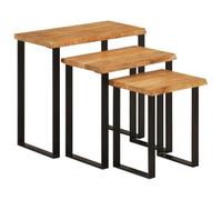 HETFTJN Tables Gigognes Lot de 3, Table Basse Gigogne en Bois Massif d'Acacia avec Bord Vivant, Pieds en U en Acier, Tables Gigognes de Salon Bout de Canapé Rustique Industriel