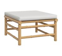 HETFTJN Tabouret de jardin en bambou - 55 x 65 x 30 cm - Avec coussin rembourré gris clair - Moderne et durable - Meuble d'extérieur pour balcon, terrasse et jardin