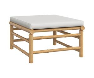 HETFTJN Tabouret de jardin en bambou - 55 x 65 x 30 cm - Avec coussin rembourré gris clair - Moderne et durable - Meuble d'extérieur pour balcon, terrasse et jardin