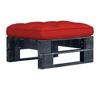 HETFTJN Tabouret de jardin en palettes - 60 x 60 x 25 cm - En bois de pin imprégné noir - Avec coussin d'assise rouge - Design moderne - Robuste et résistant aux intempéries - Pour balcon, terrasse