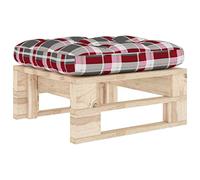 HETFTJN Tabouret de jardin en palettes 60 x 60 x 25 cm en pin imprégné avec coussin à carreaux rouge, meuble peu encombrant pour balcon, terrasse et salon
