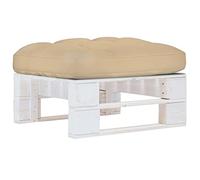 HETFTJN Tabouret en palettes pour balcon - Blanc imprégné - 60 x 60 x 25 cm - Avec coussin beige - Design moderne - Robuste et durable - Pour jardin, terrasse et balcon