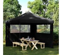 HETFTJN Tente de réception pop-up - 292 x 292 cm - Noir - Pliable - Avec 2 panneaux latéraux - Tissu Oxford PVC - Armature en acier robuste - Tente de jardin pour jardin, barbecue, camping, fêtes