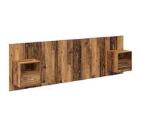 HETFTJN Tête de Lit avec Rangement Intégré et 2 Chevets - Ensemble Chambre Moderne en Bois d'Ingénierie, Couleur Bois Ancien, 257 x 32,5 x 80 cm, Design Gain de Place