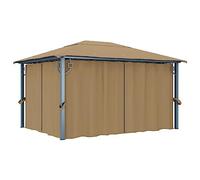HETFTJN Tonnelle 400 x 300 cm taupe avec rideaux et moustiquaire, construction en acier d'aluminium anti-UV pour les barbecues, les fêtes de famille et le camping