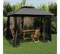 HETFTJN Tonnelle anthracite 2,94 x 2,94 m avec double toit et moustiquaire pour jardin, camping et barbecue, cadre en acier, robuste et durable, pour événements en plein air