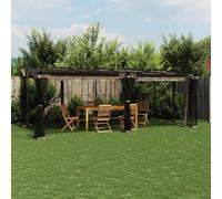 HETFTJN Tonnelle avec toit ouvrant 6 x 3 m - Taupe anthracite stable - Cadre en acier - Avec moustiquaire - Parois latérales - Protection UV - Pour barbecue, jardin, fête