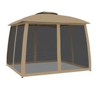 HETFTJN Tonnelle de Jardin 3x3m, Barnum avec Double Toit Ventilé et 4 Parois Latérales en Maille, Pavillon Extérieur en Acier Enduit de Poudre pour Terrasse et Événements Familiaux, Taupe