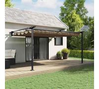 HETFTJN Tonnelle de jardin murale taupe, 4 x 3 m, matériau robuste, résistant aux UV, pour terrasses modernes et auvent de barbecue pour jardin et événement