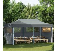 HETFTJN Tonnelle pliante pour fête, événement, 580 x 291 x 315 cm, anthracite, en Oxford 600D résistant aux UV, avec 3 parois latérales, fenêtres pour jardin, marché, mariage, barbecue, auvent