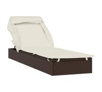 HETFTJN Transat avec Toit Pliable Marron 213x63x97 cm Bain de Soleil en Résine Tressée Lit de Jardin Réglable des Deux Côtés avec Coussin pour Balcon et Piscine