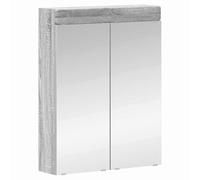 HETFTJN Tulum - Armoire de salle de bain - Meuble sous-vasque - En bois mat - 60 x 16,5 x 78 cm - Avec miroir - Pour petites salles de bains et toilettes d'invités - Gris Sonoma