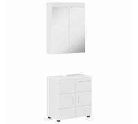 HETFTJN Tulum - Meuble sous-vasque de salle de bain - 60 x 34 x 63 cm - En bois blanc brillant - Avec miroir et 4 portes - Design moderne avec durabilité - Pour petites salles de bains
