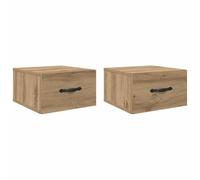 HETFTJN Urban Living - Table de chevet murale - Chêne artisanal - 35 x 35 x 20 cm - En bois avec tiroir - Peu encombrant - Pour chambre à coucher
