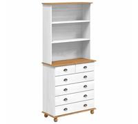 HETFTJN Vaisselier ASKIM en Bois de Pin Massif Blanc 91x40x200,5cm Buffet Haut Moderne avec 6 Tiroirs et Étagères Rangement Chic pour Cuisine Salle à Manger et Salon