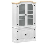 HETFTJN Vitrine Blanc en Pin Massif, Cabinet d'Affichage Rustique 103,5x42x180 cm avec 2 Portes en Verre, Meuble de Rangement Chic pour Salon, Salle à Manger et Bureau