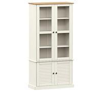 HETFTJN Vitrine en Bois Massif de pin, Vaisselier vitrine avec Portes vitrées et étagères, Meuble de Rangement pour Salon ou Salle à Manger, Style Rustique Vigo, Blanc, 85x35x170 cm