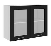 HETFTJN Vitrine Suspendue Lyon - Armoire de Cuisine Murale avec 2 Portes vitrées, Meuble de Rangement Haut, 80 x 31 x 60 cm, Bois d'ingénierie, Noir