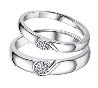 Hethlif Bagues Assorties en Forme de Cœur de Mariage, Ouverture Réglable, Bagues D'amour de Couple pour la Danse, la Fête, un Rendez-vous, un Anniversaire, Noël avec Platine, Matériau