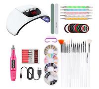 HETHLIF Kit D'outils Professionnels pour Nail Art, Sèche-Ongles USB, Lampe, Perceuse, Pièce à Main, Pinceaux de Peinture, Stylo à Points, Décorations, pour la Maison, le Salon, la (WHITE)