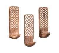 Hethlif Lot de 3 Crochets Muraux en Bois Non Destructifs - Crochets Muraux Adhésifs - Crochets Muraux Décoratifs Bohèmes