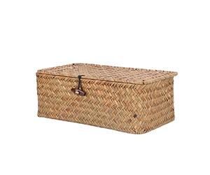 Hethlif Panier de Rangement d'herpres de Mer Naturelle avec Couvercle, Bac Rectangulaire en Osier tissé à la Main pour l'organisation à Domicile, Solution de Rythme de Chambre à Coucher, (L)