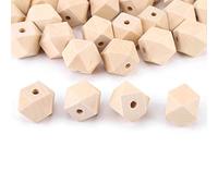 HETHLIF Perles en Bois pour l'artisanat, Perles en Bois Forme Géométrique Polyèdre Géométrique inachevé en à Facettes 50pcs 20mm Accessoires de Bricolage