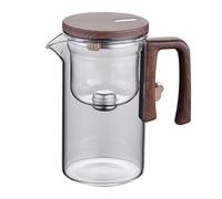 Hethlif Théière en Verre 720 ML avec Récipient Intérieur Séparé pour L', Interrupteur Magnétique en Un, Filtration du Thé, Théière avec Poignée en Bois, Ensemble de Tasses