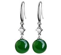 Hetian Biyu longues perles Simulation rondes perles vertes boucles d'oreilles femmes boucles d'oreilles