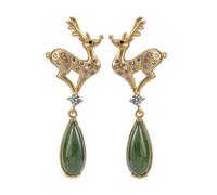 HETIAN Jade Deer Earring pour Femmes Bijoux Verts plaqués