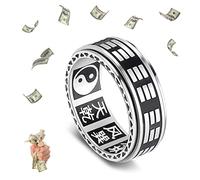 HETICA Bague tournante Yin Yang en acier titane Feng Shui pour attirer la richesse vintage Kung Fu Tai Chi Bague hautement polie pour homme et femme, US 6, Acier titane, Aucune pierre précieuse