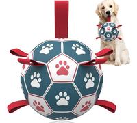 HETOO Jouet interactif pour chien - Ballon de football avec sangle - Extra large - Balles durables pour chiens de grande taille - Bleu et rouge (22,9 cm)