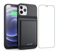 HETP Coque Batterie pour iPhone 12/12 Pro, 10800mAh Externe Rechargeable, Puissant Chargeur Portable Boitier d'Extension avec Verre Trempé pour iPhone 12/12 Pro - Noir