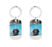 HETPLSD Porte-clés en acier inoxydable avec pendentif en forme de chien noir dans la piscine, résistant aux rayures, 1 porte-clés rectangulaire pour homme et femme