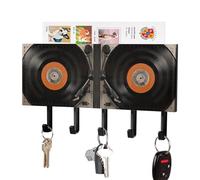 HETPLSD Porte-clés mural en vinyle vintage pour disque vinyle, 5 crochets, auto-adhésif avec organiseur de courrier, organiseur d'entrée en cuir synthétique pour clés, portefeuille, vestiaire et salle