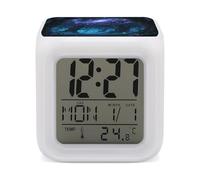 HETPLSD Réveil 7,9 cm avec veilleuse 7 couleurs, affichage LED, heure/date/température, design géométrique moderne, horloge numérique étoilée galaxie forêt pour la maison et le bureau