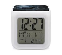 HETPLSD Réveil 7,9 cm avec veilleuse 7 couleurs, affichage LED, heure/date/température, design géométrique moderne, horloge numérique sur le thème de la lune et du loup pour la maison et le bureau
