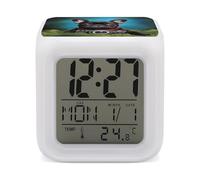 HETPLSD Réveil 7,9 cm avec veilleuse 7 couleurs, affichage LED, heure/date/température, design géométrique moderne, bouledogue français chiot avec appareil photo, horloge numérique pour la maison et