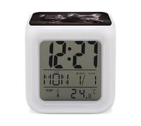 HETPLSD Réveil 7,9 cm avec veilleuse 7 couleurs, affichage LED, heure/date/température, design géométrique moderne, horloge numérique bouledogue français pour la maison et le bureau