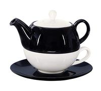 Hêtre Tea for One Lena Lait de thé en porcelaine de Chine Crystal Bone Noir et blanc 500 ml Théière + tasse à thé + soucoupe