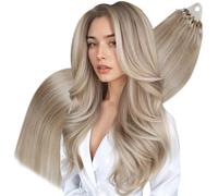 Hetto Extension Cheveux Micro Ring Mixte Bleach Blonde Invisible Extension Cheveux a Froid Blonde Cendré Highlight Remy Lisse 30cm 40g #18/613