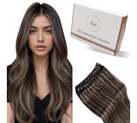 Hetto Extension Cheveux Naturel 50cm 100g Extension Cheveux Naturel Tissage Brun le Plus Foncé avec Brun Cendré Invisible Remy Humain Remy Lisse Double Trame Epaisse #2/8